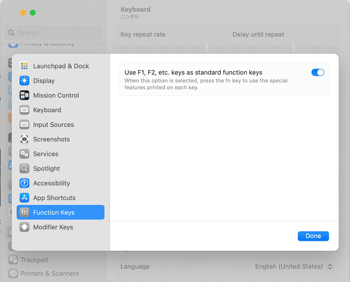 MacOS Function Keys Settings